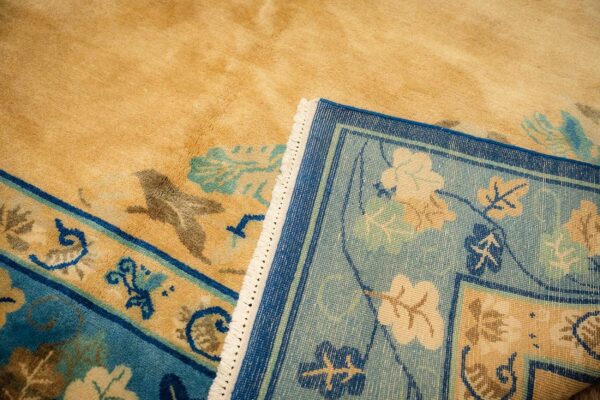 1920s large size bold yellow field handknotted art deco wool antique chinese rug 7 1920s large size bold yellow field handknotted art deco wool antique chinese rug - detail view 6