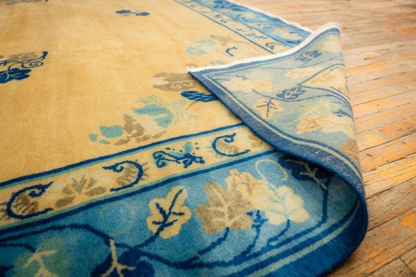 1920s large size bold yellow field handknotted art deco wool antique chinese rug 8 1920s large size bold yellow field handknotted art deco wool antique chinese rug - detail view 7
