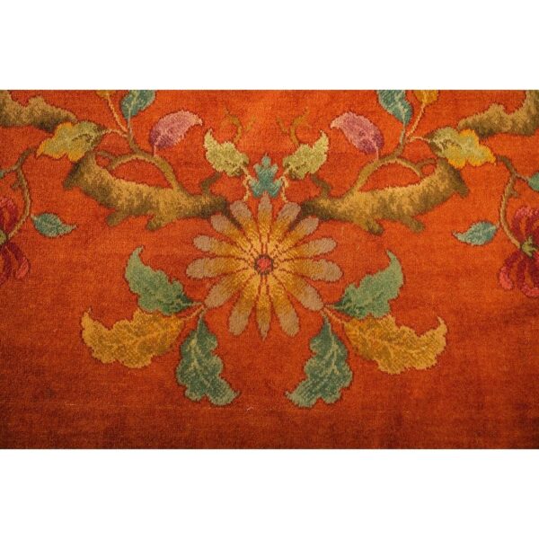 1920s modern square orange bold floral knotted wool antique chinese art deco rug 5 1920s modern square orange bold floral knotted wool antique chinese art deco rug - detail view 4