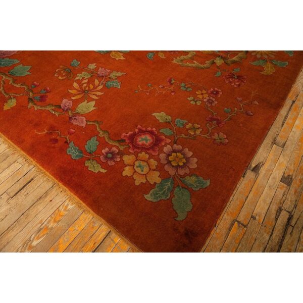 1920s modern square orange bold floral knotted wool antique chinese art deco rug 6 1920s modern square orange bold floral knotted wool antique chinese art deco rug - detail view 5