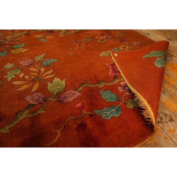 1920s modern square orange bold floral knotted wool antique chinese art deco rug 7 1920s modern square orange bold floral knotted wool antique chinese art deco rug - detail view 6