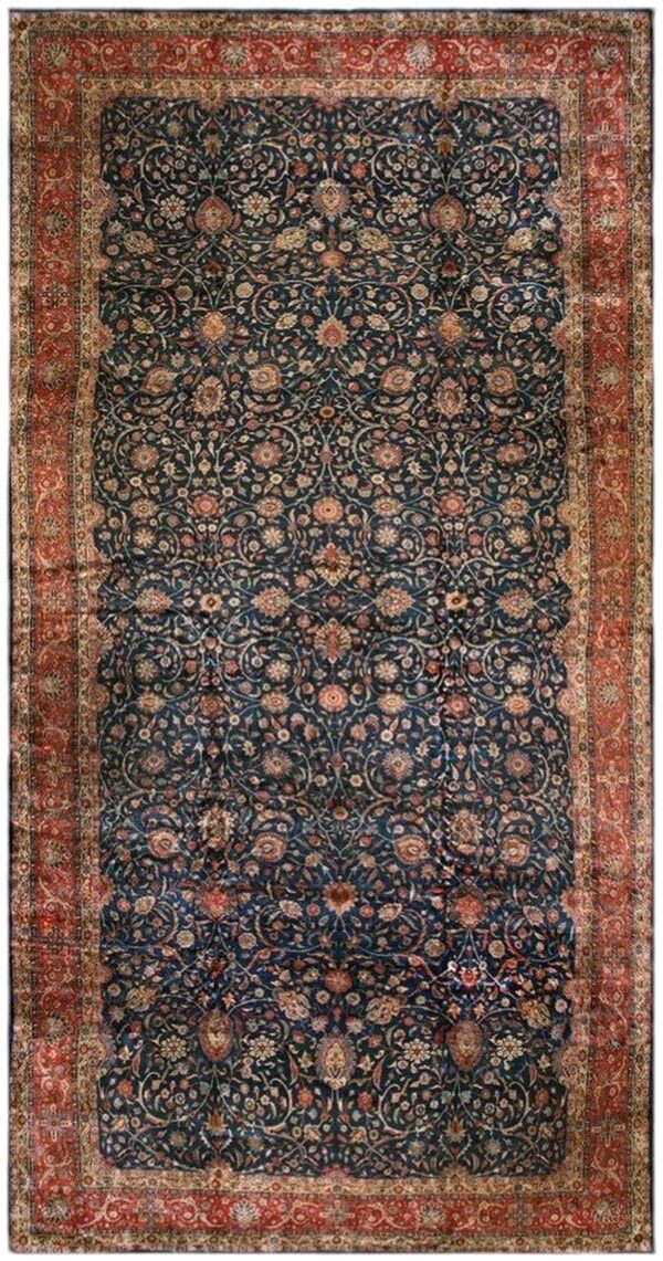 1920s navy field traditional floral oversized antique kashan knotted wool rug 1 1920s navy field traditional floral oversized antique kashan knotted wool rug