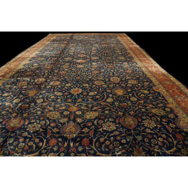 1920s navy field traditional floral oversized antique kashan knotted wool rug 2 1920s navy field traditional floral oversized antique kashan knotted wool rug - detail view 1