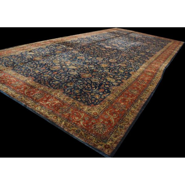 1920s navy field traditional floral oversized antique kashan knotted wool rug 3 1920s navy field traditional floral oversized antique kashan knotted wool rug - detail view 2