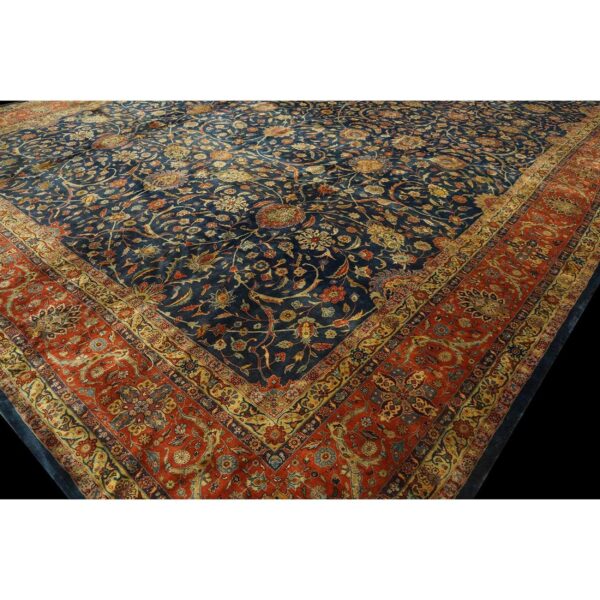 1920s navy field traditional floral oversized antique kashan knotted wool rug 4 1920s navy field traditional floral oversized antique kashan knotted wool rug - detail view 3