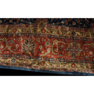 1920s Navy Field Traditional Floral Oversized Antique Kashan Knotted Wool Rug - detail view 4