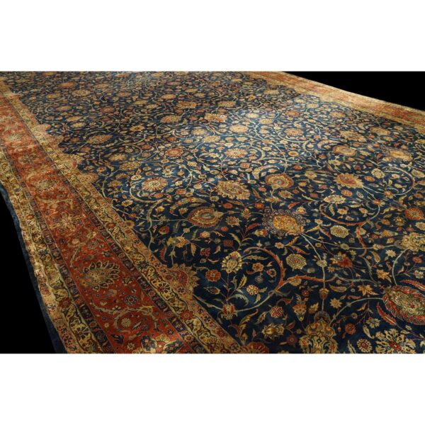 1920s navy field traditional floral oversized antique kashan knotted wool rug 6 1920s navy field traditional floral oversized antique kashan knotted wool rug - detail view 5