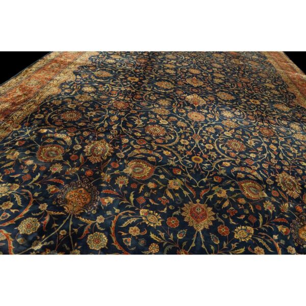 1920s navy field traditional floral oversized antique kashan knotted wool rug 8 1920s navy field traditional floral oversized antique kashan knotted wool rug - detail view 7