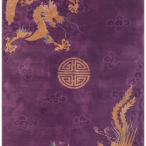 1920s Purple Traditional Dragon Shou Symbols Wool Antique Chinese Art Deco Rug