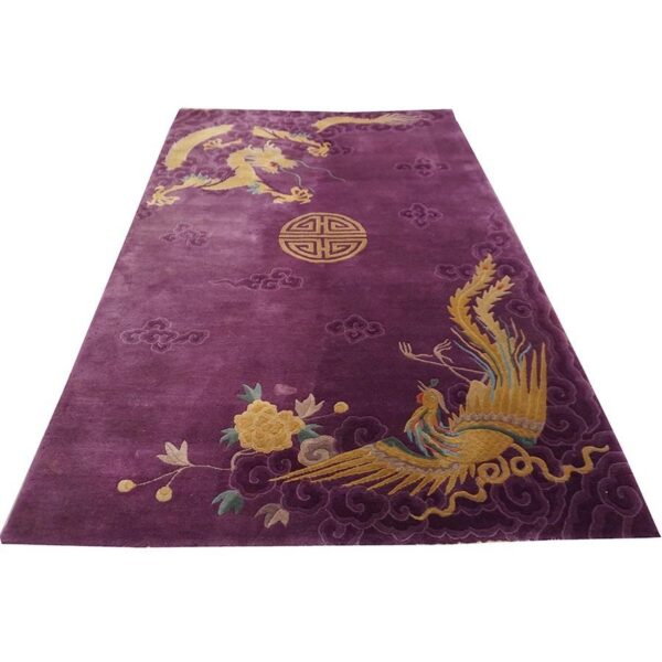 1920s purple traditional dragon shou symbols wool antique chinese art deco rug 2 1920s purple traditional dragon shou symbols wool antique chinese art deco rug - detail view 1