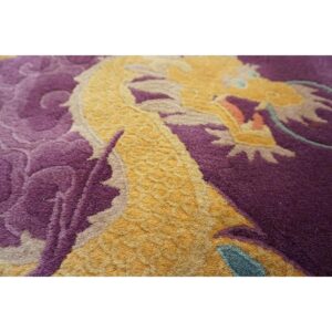 1920s Purple Traditional Dragon Shou Symbols Wool Antique Chinese Art Deco Rug - detail view 5