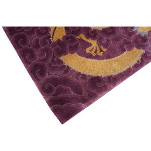 1920s Purple Traditional Dragon Shou Symbols Wool Antique Chinese Art Deco Rug - detail view 7