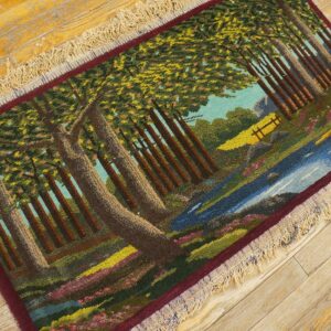 1920s Rare Pictorial Design With Rich Color Palette Scenic Antique Kashan Rug - detail view 1