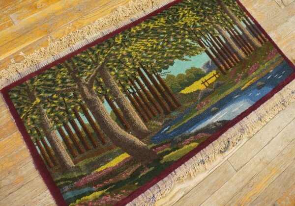 1920s rare pictorial design with rich color palette scenic antique kashan rug - detail view 1