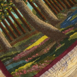 1920s Rare Pictorial Design With Rich Color Palette Scenic Antique Kashan Rug - detail view 2