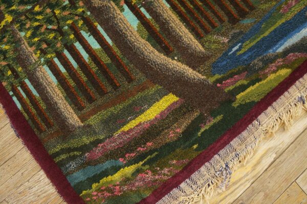 1920s rare pictorial design with rich color palette scenic antique kashan rug - detail view 2