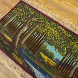 1920s Rare Pictorial Design With Rich Color Palette Scenic Antique Kashan Rug - detail view 3