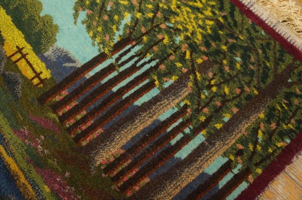 1920s rare pictorial design with rich color palette scenic antique kashan rug - detail view 4