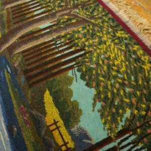 1920s Rare Pictorial Design With Rich Color Palette Scenic Antique Kashan Rug - detail view 5