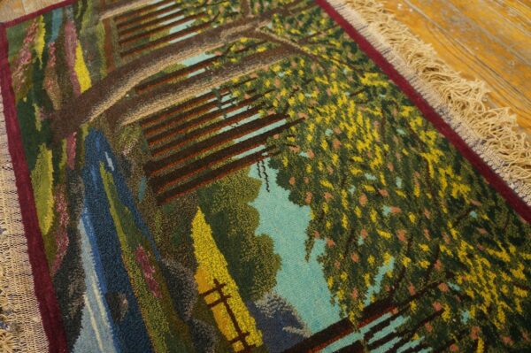 1920s rare pictorial design with rich color palette scenic antique kashan rug - detail view 5