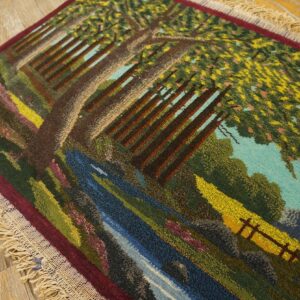 1920s Rare Pictorial Design With Rich Color Palette Scenic Antique Kashan Rug - detail view 6