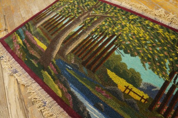 1920s rare pictorial design with rich color palette scenic antique kashan rug - detail view 6
