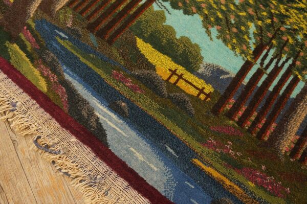 1920s rare pictorial design with rich color palette scenic antique kashan rug - detail view 7