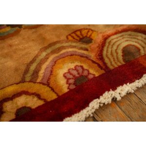 1920s Red Open Field 6Star Room Size Antique Chinese Knotted Wool Art Deco Rug - detail view 3
