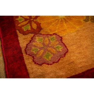 1920s Red Open Field 6Star Room Size Antique Chinese Knotted Wool Art Deco Rug - detail view 7