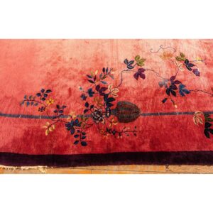 1920s Rose Field Floral Antique Chinese Knotted Wool Art Deco Room Size Oval Rug - detail view 3