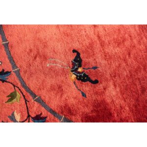 1920s Rose Field Floral Antique Chinese Knotted Wool Art Deco Room Size Oval Rug - detail view 4