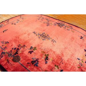 1920s Rose Field Floral Antique Chinese Knotted Wool Art Deco Room Size Oval Rug - detail view 5