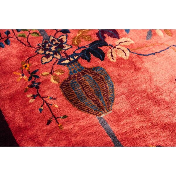 1920s rose field floral antique chinese knotted wool art deco room size oval rug - detail view 6
