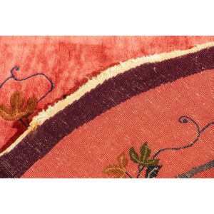1920s Rose Field Floral Antique Chinese Knotted Wool Art Deco Room Size Oval Rug - detail view 7