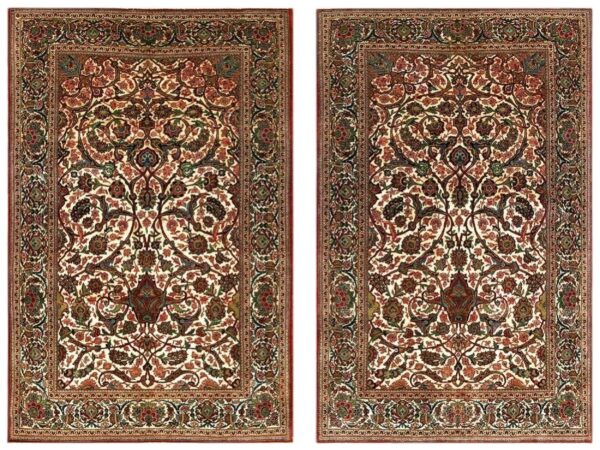 1920s scatter pair of beige field floral antique kashan knotted wool carpet rug 1 1920s scatter pair of beige field floral antique kashan knotted wool carpet rug