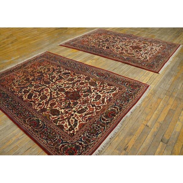 1920s scatter pair of beige field floral antique kashan knotted wool carpet rug 3 1920s scatter pair of beige field floral antique kashan knotted wool carpet rug - detail view 2