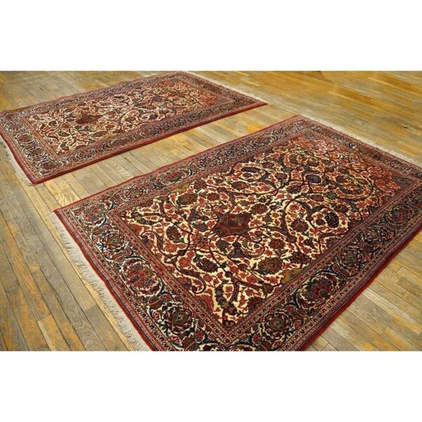 1920s scatter pair of beige field floral antique kashan knotted wool carpet rug 4 1920s scatter pair of beige field floral antique kashan knotted wool carpet rug - detail view 3