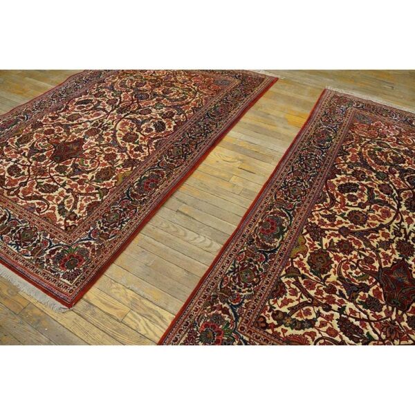 1920s scatter pair of beige field floral antique kashan knotted wool carpet rug 5 1920s scatter pair of beige field floral antique kashan knotted wool carpet rug - detail view 4