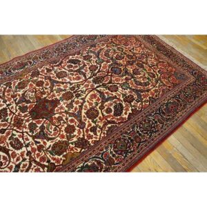 1920s Scatter Pair Of Beige Field Floral Antique Kashan Knotted Wool Carpet Rug - detail view 6
