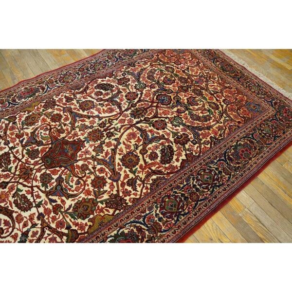 1920s scatter pair of beige field floral antique kashan knotted wool carpet rug 7 1920s scatter pair of beige field floral antique kashan knotted wool carpet rug - detail view 6