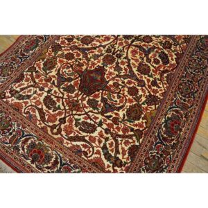 1920s Scatter Pair Of Beige Field Floral Antique Kashan Knotted Wool Carpet Rug - detail view 7
