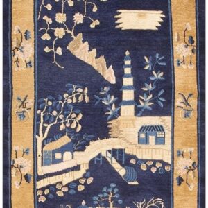 1920s Small Navy Scene Pictorial Vase Antique Chinese Peking Knotted Wool Rug