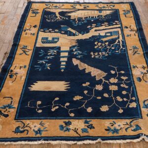 1920s Small Navy Scene Pictorial Vase Antique Chinese Peking Knotted Wool Rug - detail view 1