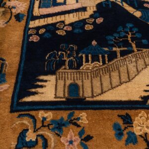 1920s Small Navy Scene Pictorial Vase Antique Chinese Peking Knotted Wool Rug - detail view 2