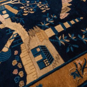 1920s Small Navy Scene Pictorial Vase Antique Chinese Peking Knotted Wool Rug - detail view 4