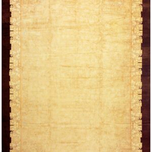1920s Soft Yellow Antique Floral Minimalist Knotted Wool Chinese Peking Rug
