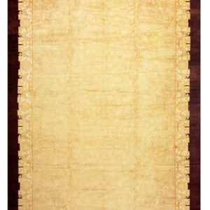 1920s Soft Yellow Antique Floral Minimalist Knotted Wool Chinese Peking Rug - detail view 1
