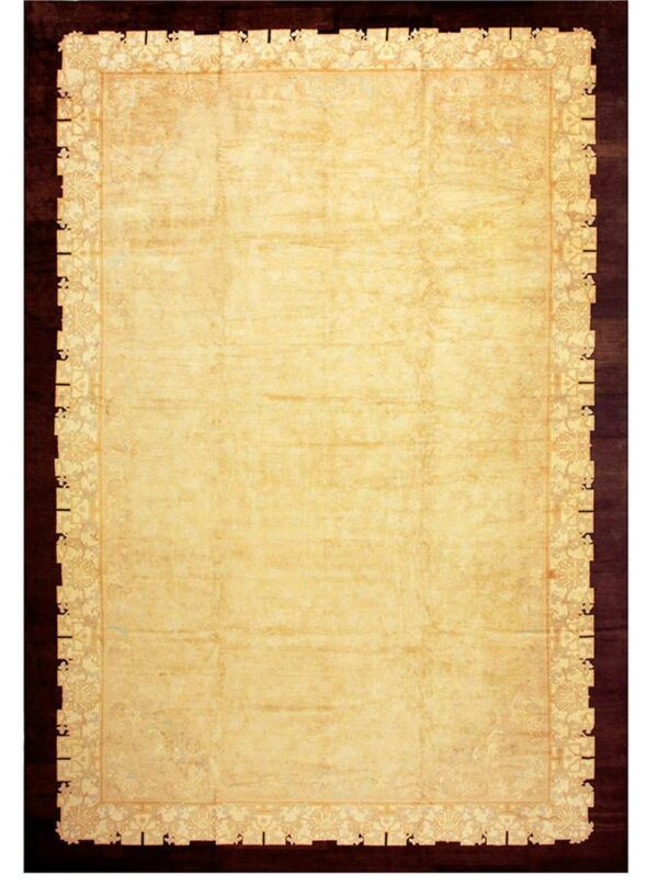 1920s soft yellow antique floral minimalist knotted wool chinese peking rug 2 1920s soft yellow antique floral minimalist knotted wool chinese peking rug - detail view 1