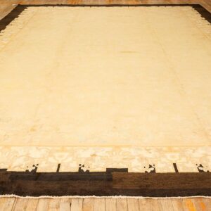 1920s Soft Yellow Antique Floral Minimalist Knotted Wool Chinese Peking Rug - detail view 2