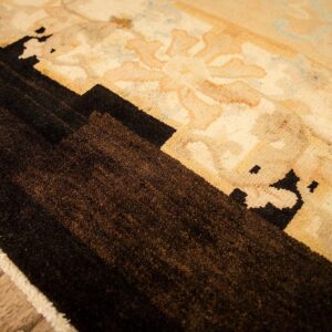 1920s Soft Yellow Antique Floral Minimalist Knotted Wool Chinese Peking Rug - detail view 3